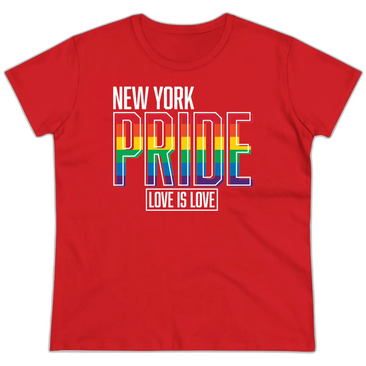 New York Pride Love Is Love Ladies Tee in Red