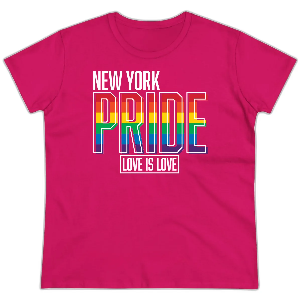 New York Pride Love Is Love Ladies Tee in Heliconia