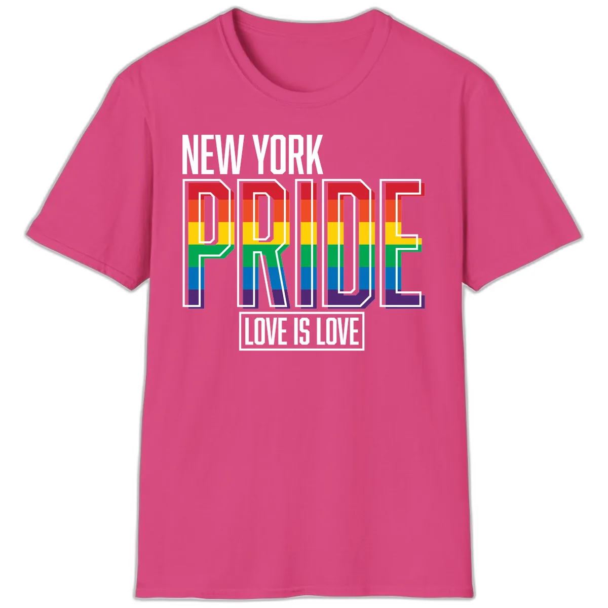 New York Pride Love Is Love T-Shirt in Heliconia