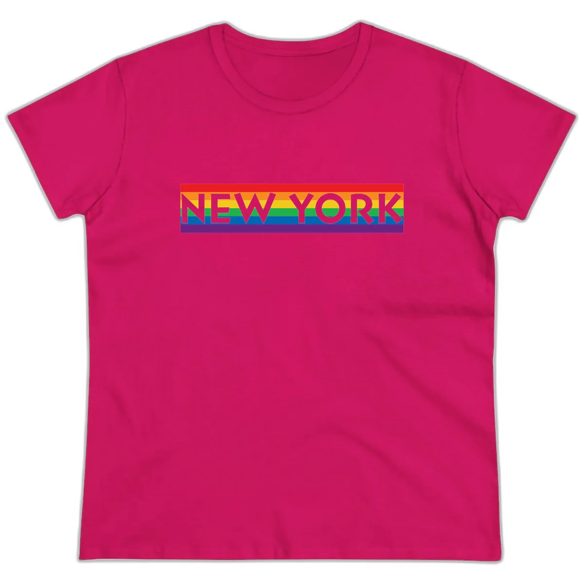 New York Pride Rainbow Ladies Tee in Heliconia