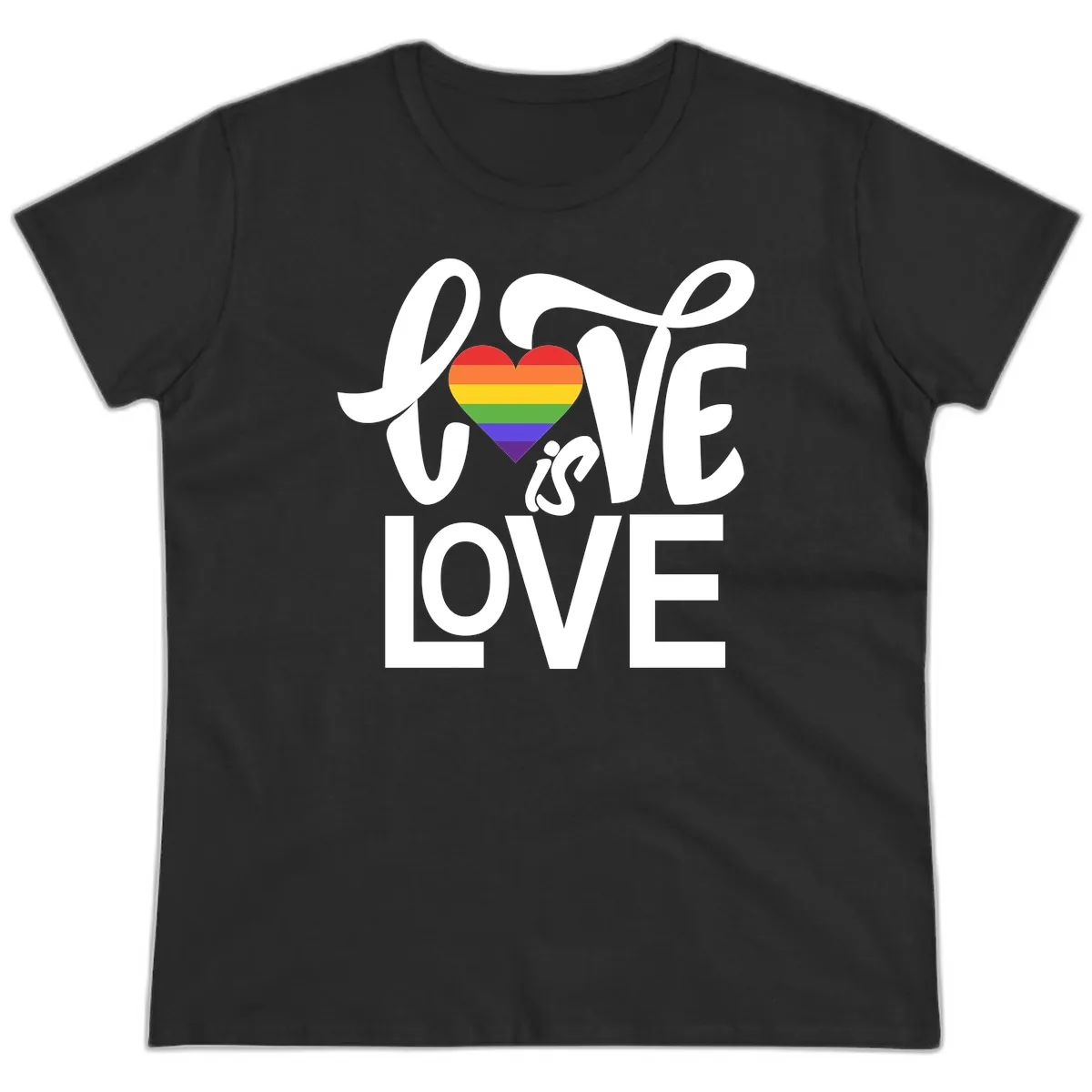 Love Is Love Pride Heart Ladies Tee in Black