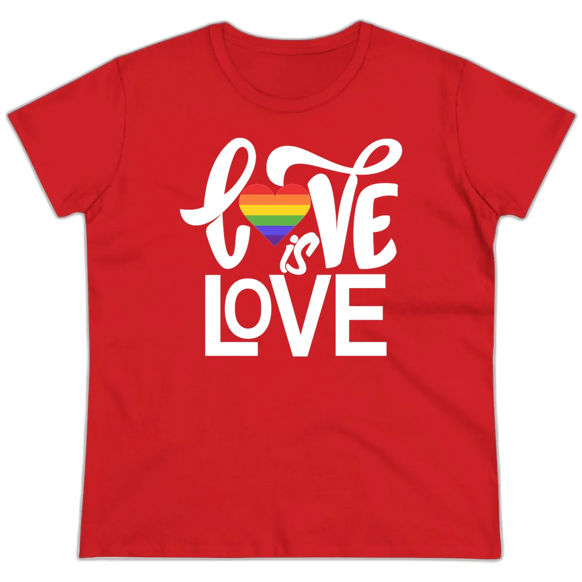 Love Is Love Pride Heart Ladies Tee in Red