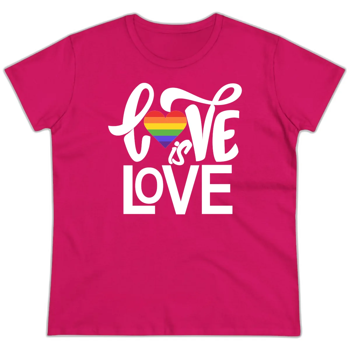 Love Is Love Pride Heart Ladies Tee in Heliconia