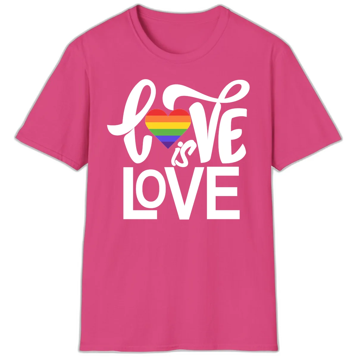 Love Is Love Pride Heart T-Shirt in Heliconia