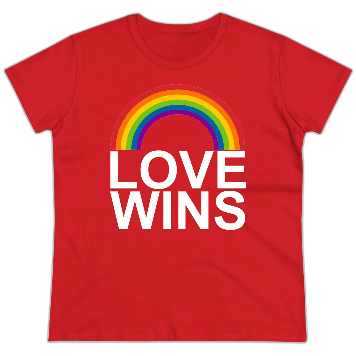 Love Wins Rainbow Pride Ladies Tee in Red