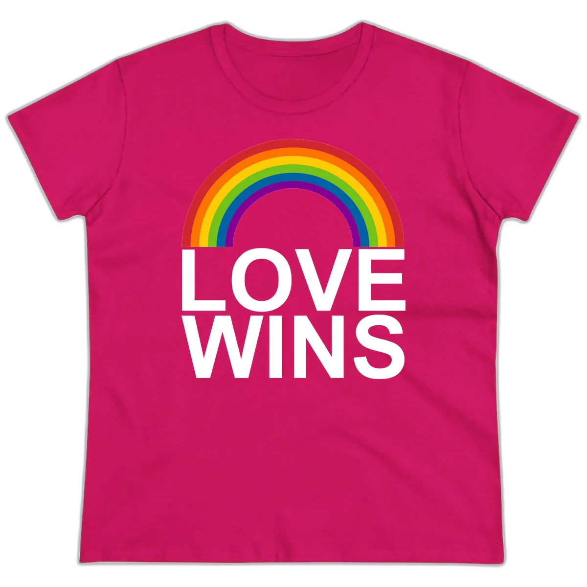 Love Wins Rainbow Pride Ladies Tee in Heliconia
