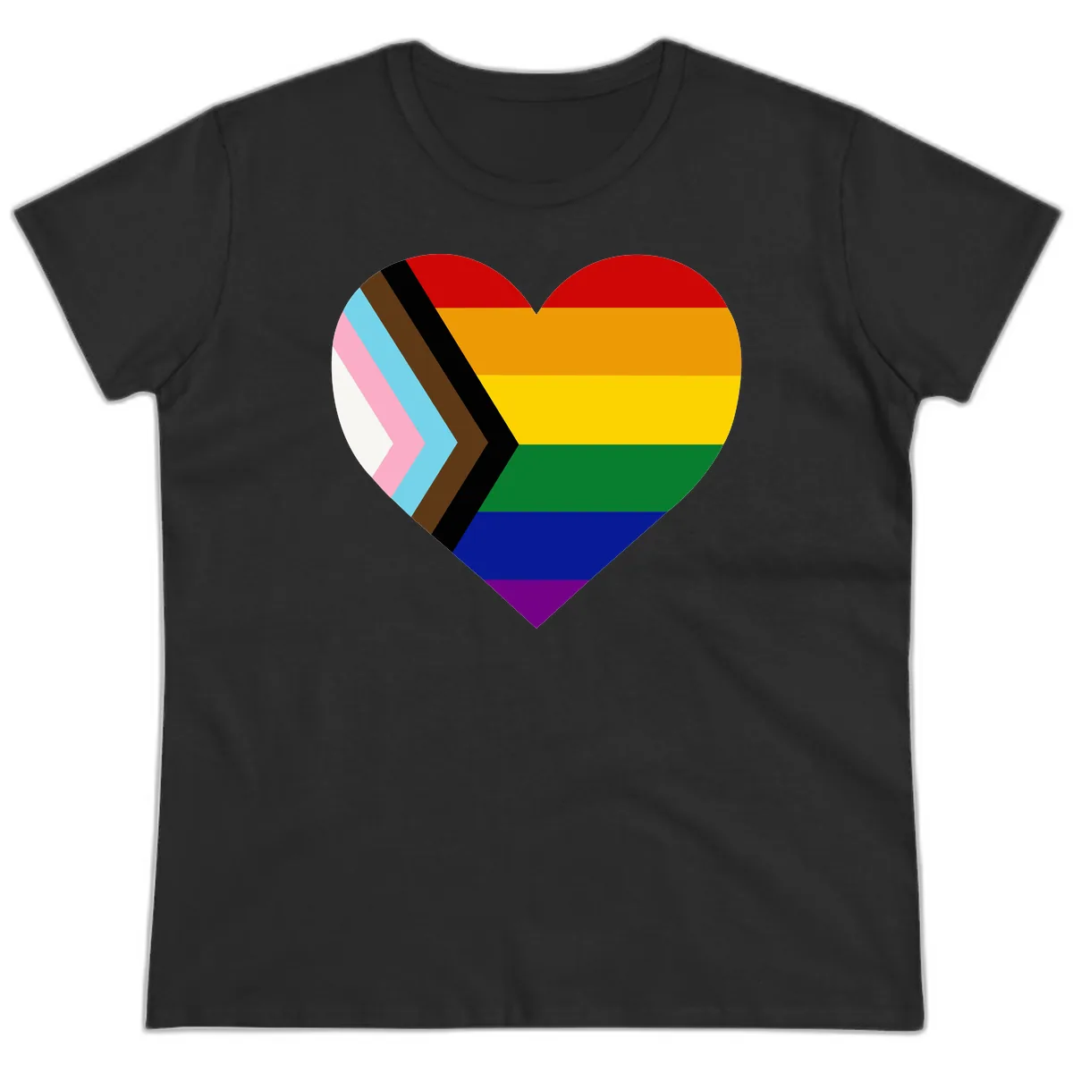 Progress Pride Heart Ladies Tee in Black
