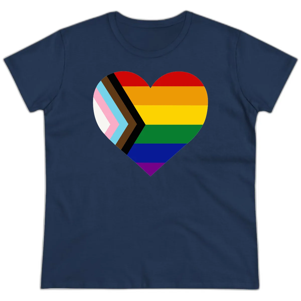 Progress Pride Heart Ladies Tee in Navy