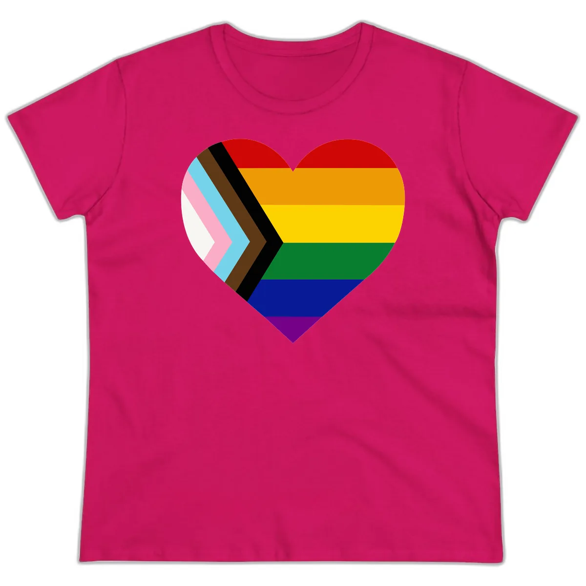 Progress Pride Heart Ladies Tee in Heliconia