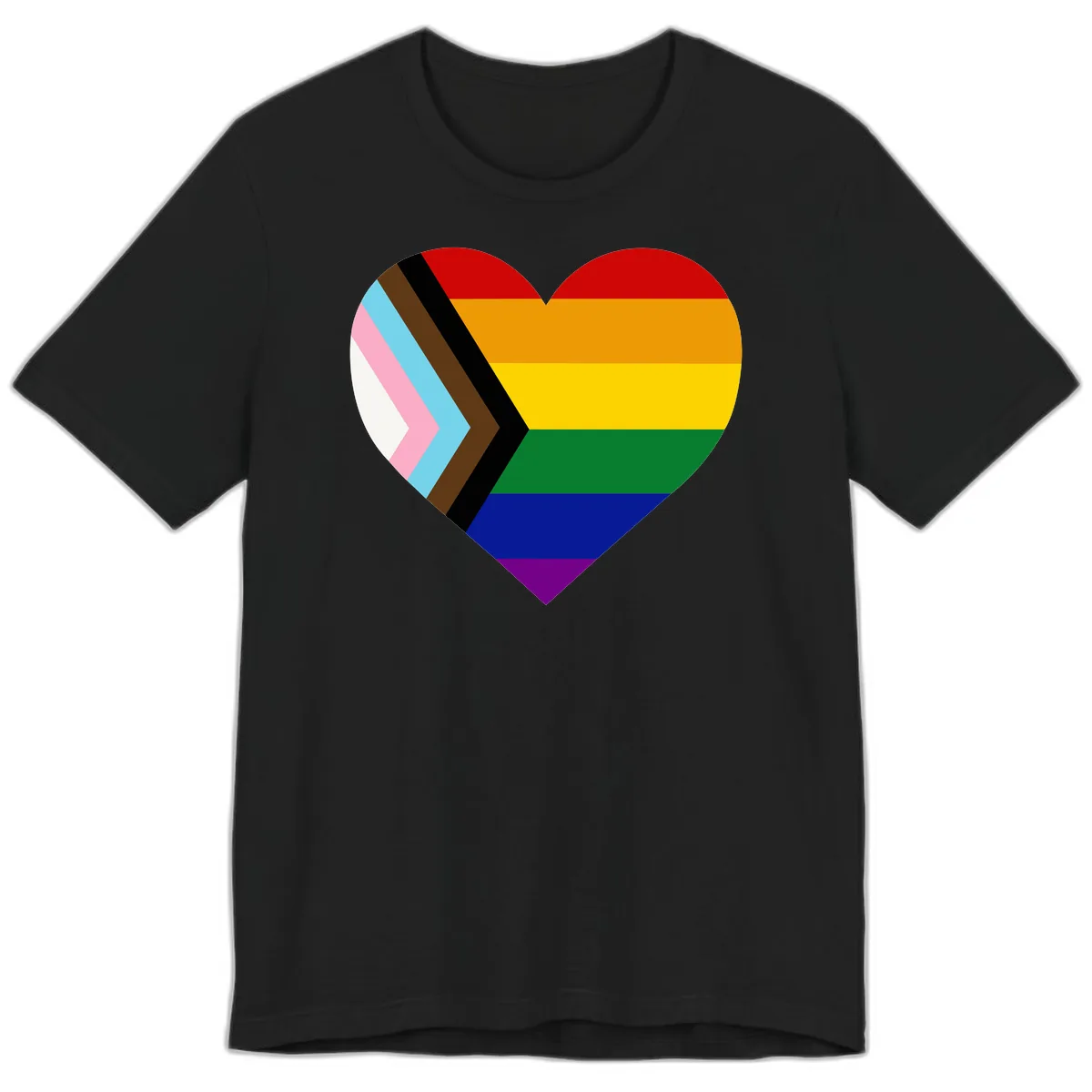 Progress Pride Heart Premium T-Shirt in Black