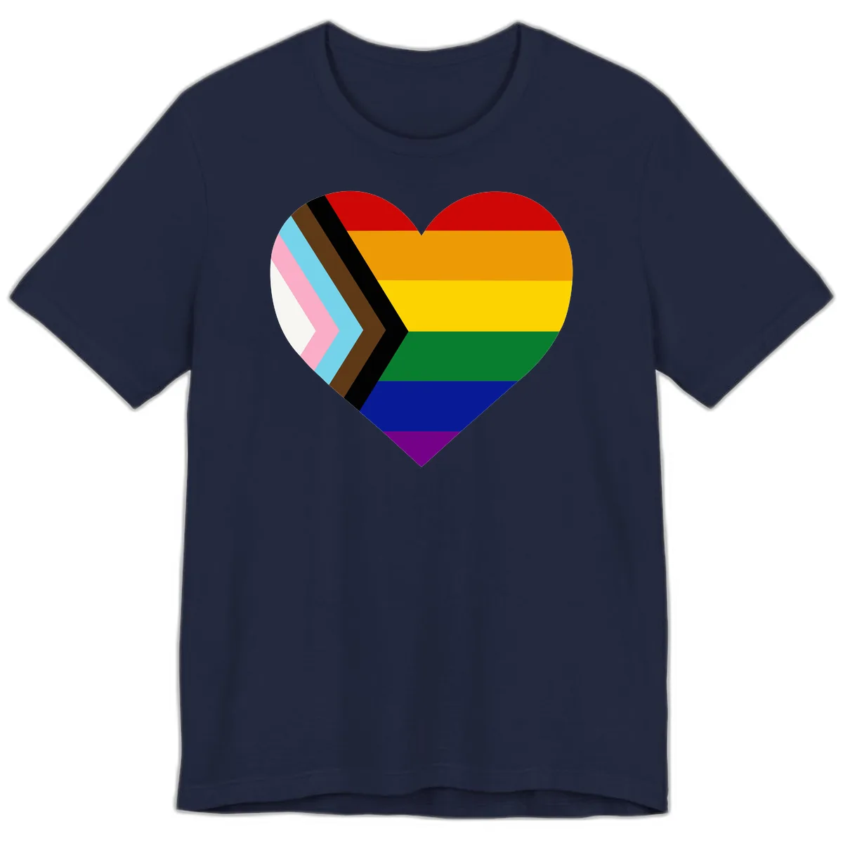 Progress Pride Heart Premium T-Shirt in Navy