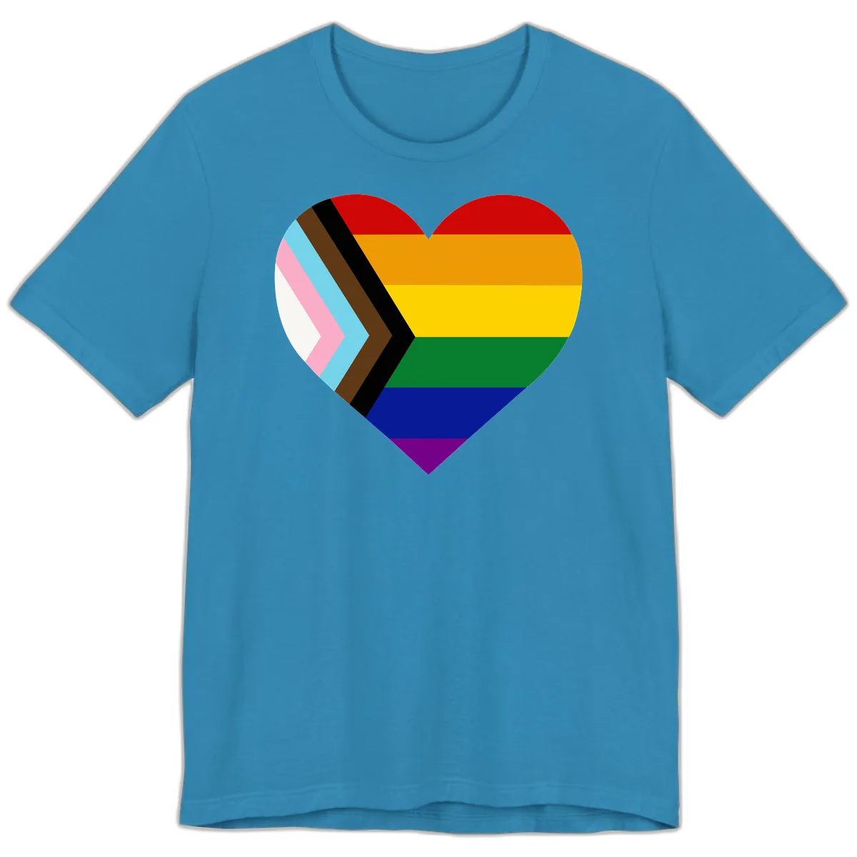 Progress Pride Heart Premium T-Shirt in Aqua