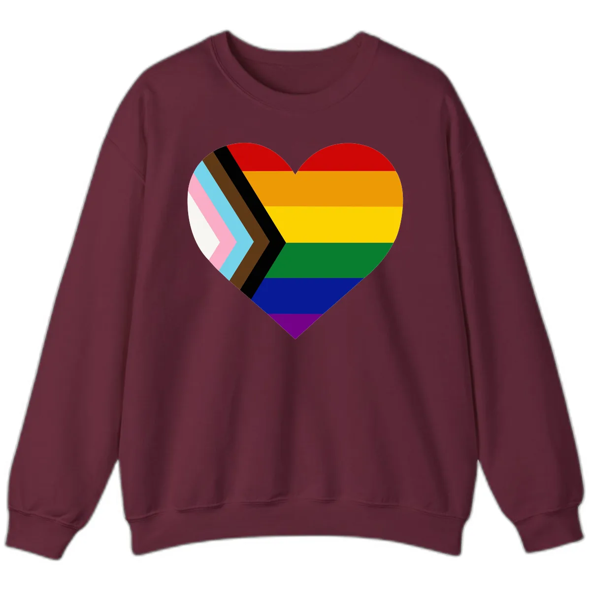 Progress Pride Heart Sweatshirt in Maroon
