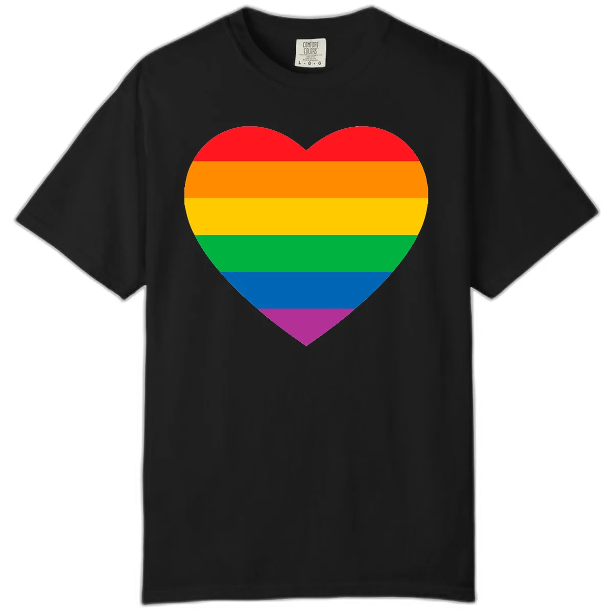 Rainbow Heart Pride Comfort Color in Black