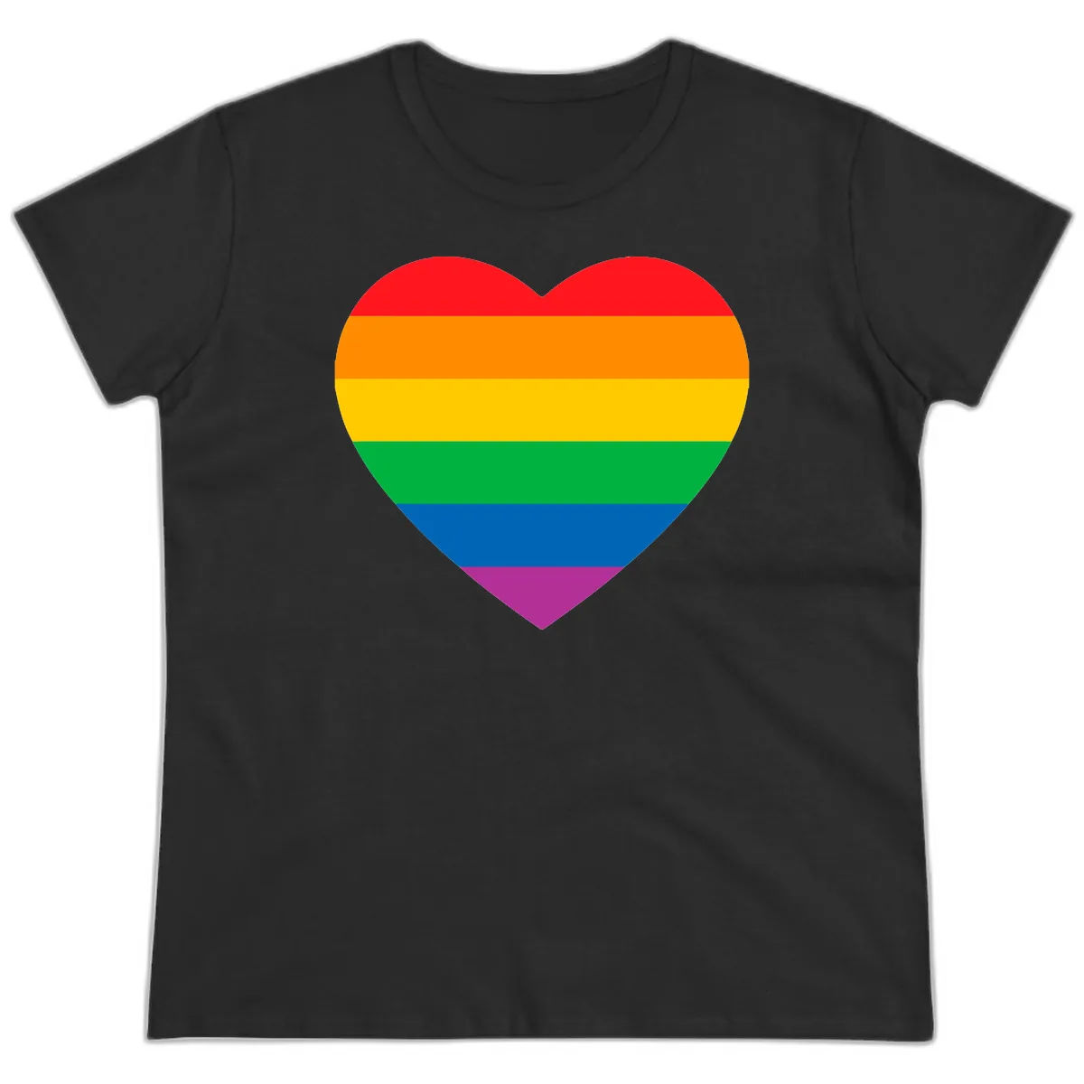 Rainbow Heart Pride Ladies Tee in Black
