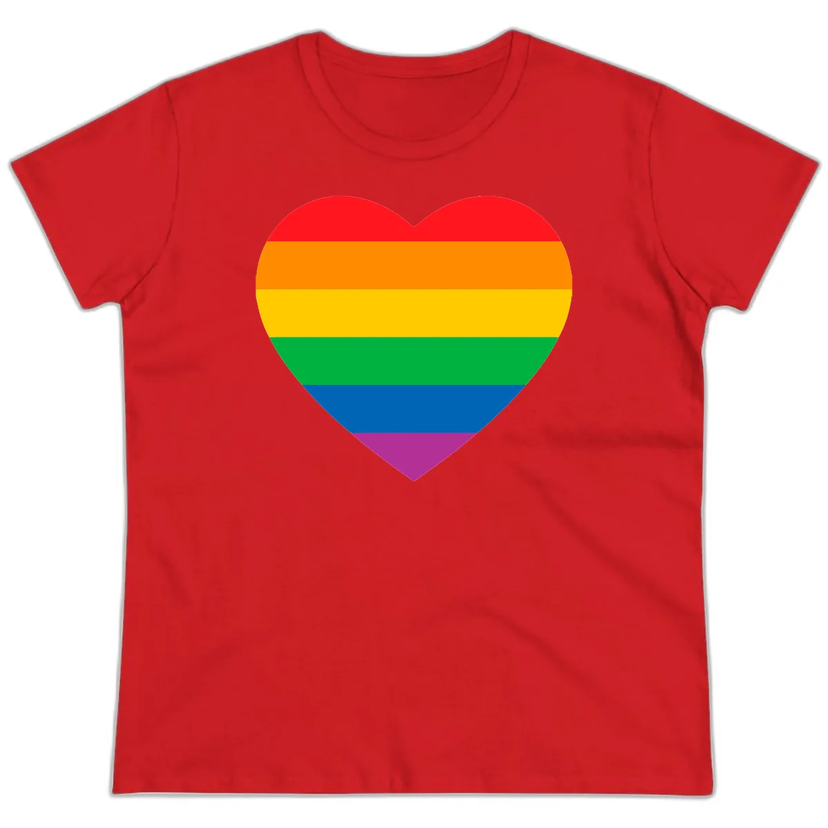 Rainbow Heart Pride Ladies Tee in Red