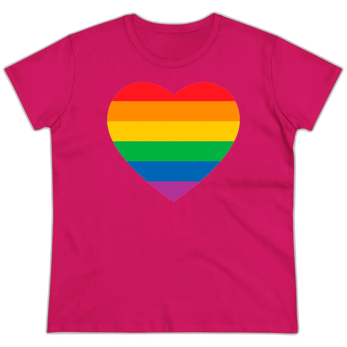Rainbow Heart Pride Ladies Tee in Heliconia