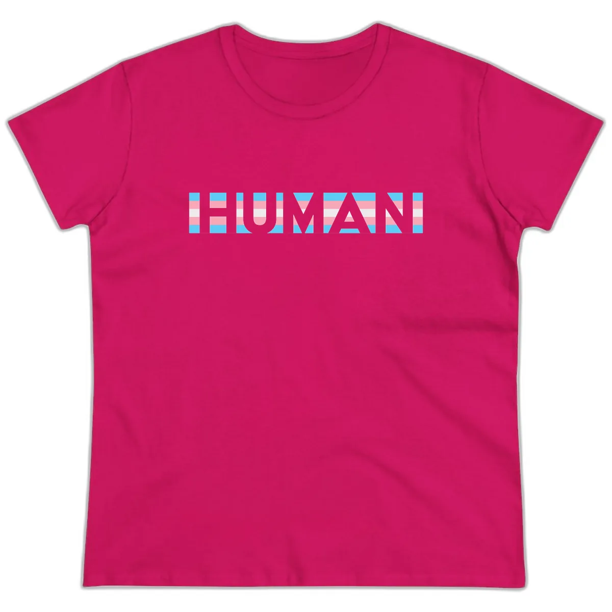 Human Pride Striped Design Ladies Tee in Heliconia