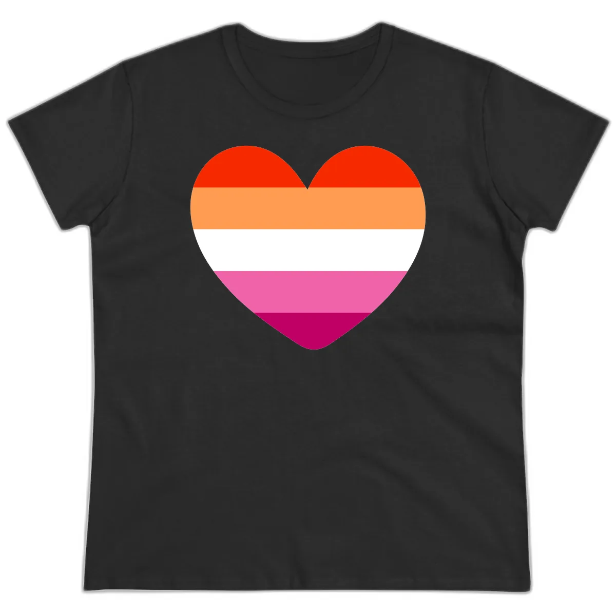 Lesbian Pride Heart Flag Ladies Tee in Black