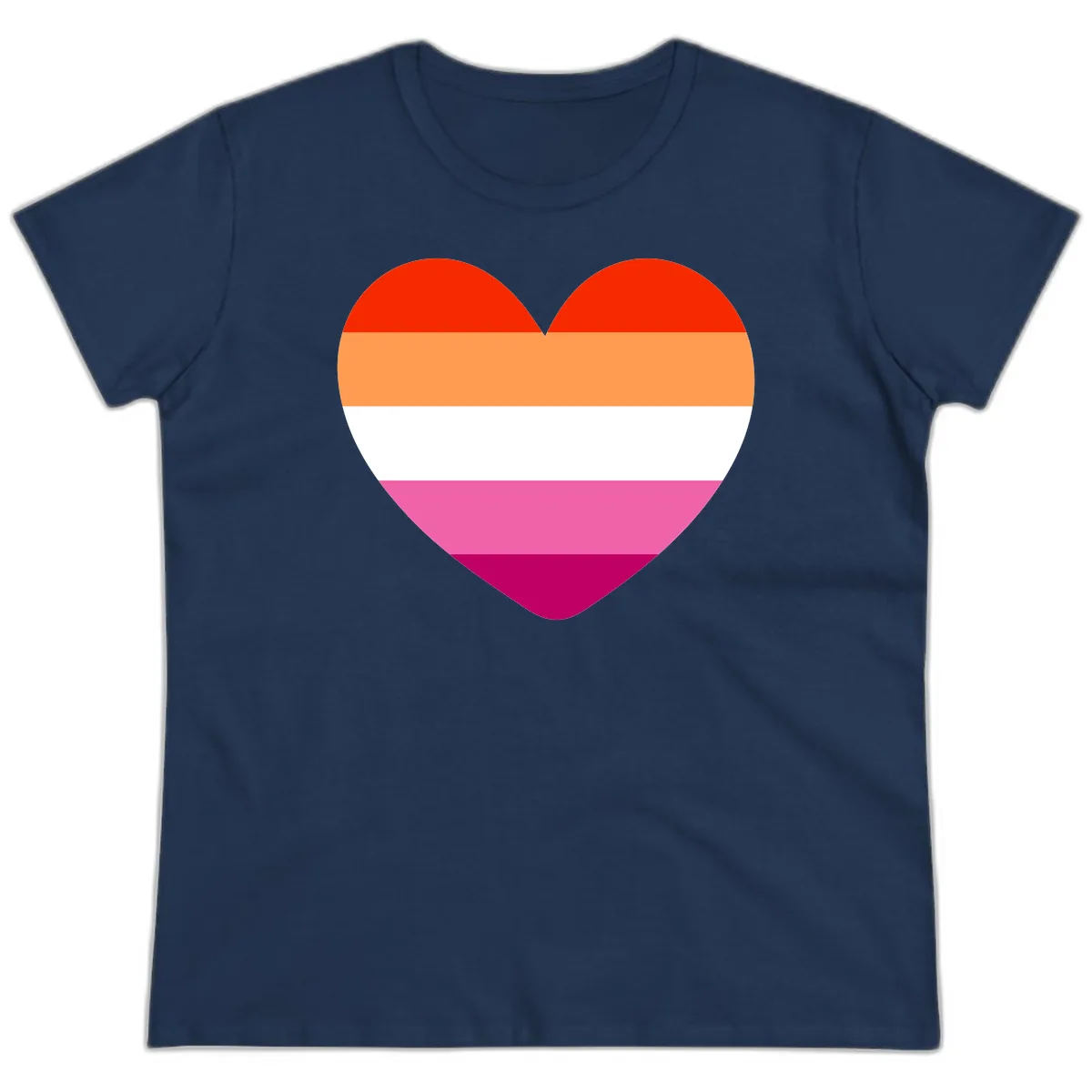 Lesbian Pride Heart Flag Ladies Tee in Navy