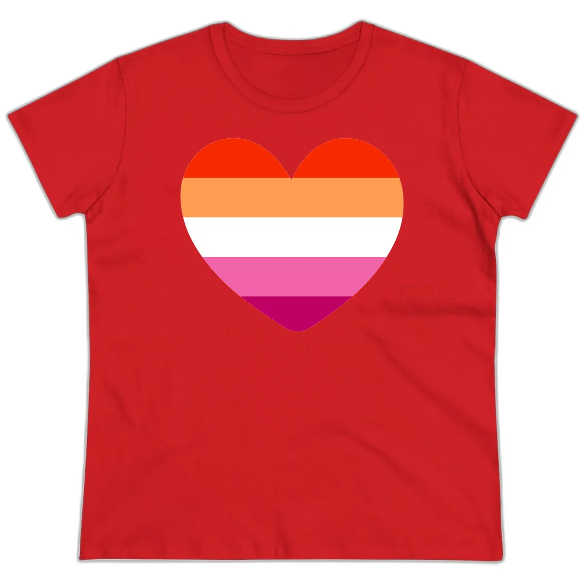 Lesbian Pride Heart Flag Ladies Tee in Red