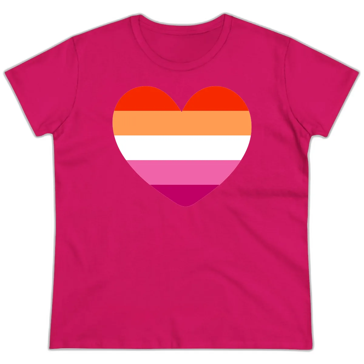Lesbian Pride Heart Flag Ladies Tee in Heliconia