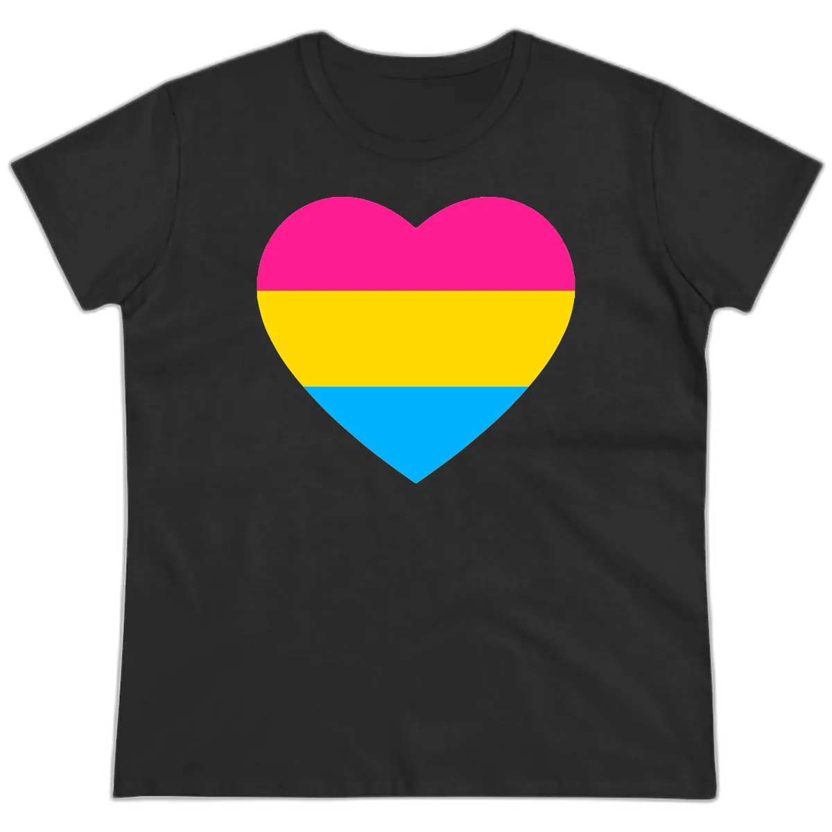 Pansexual Pride Heart Ladies Tee in Black