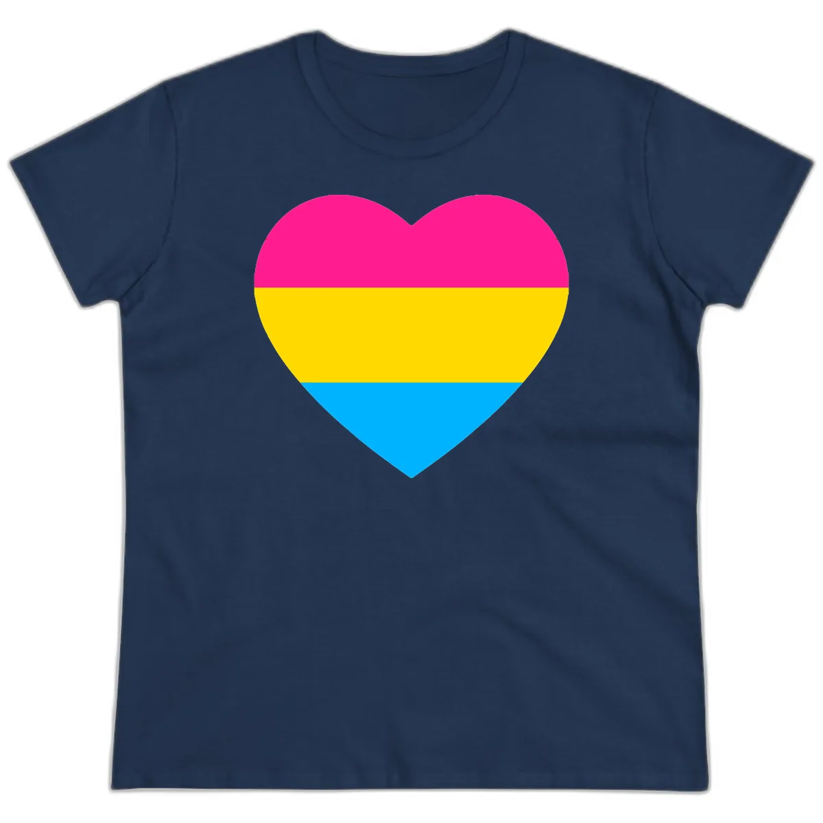 Pansexual Pride Heart Ladies Tee in Navy