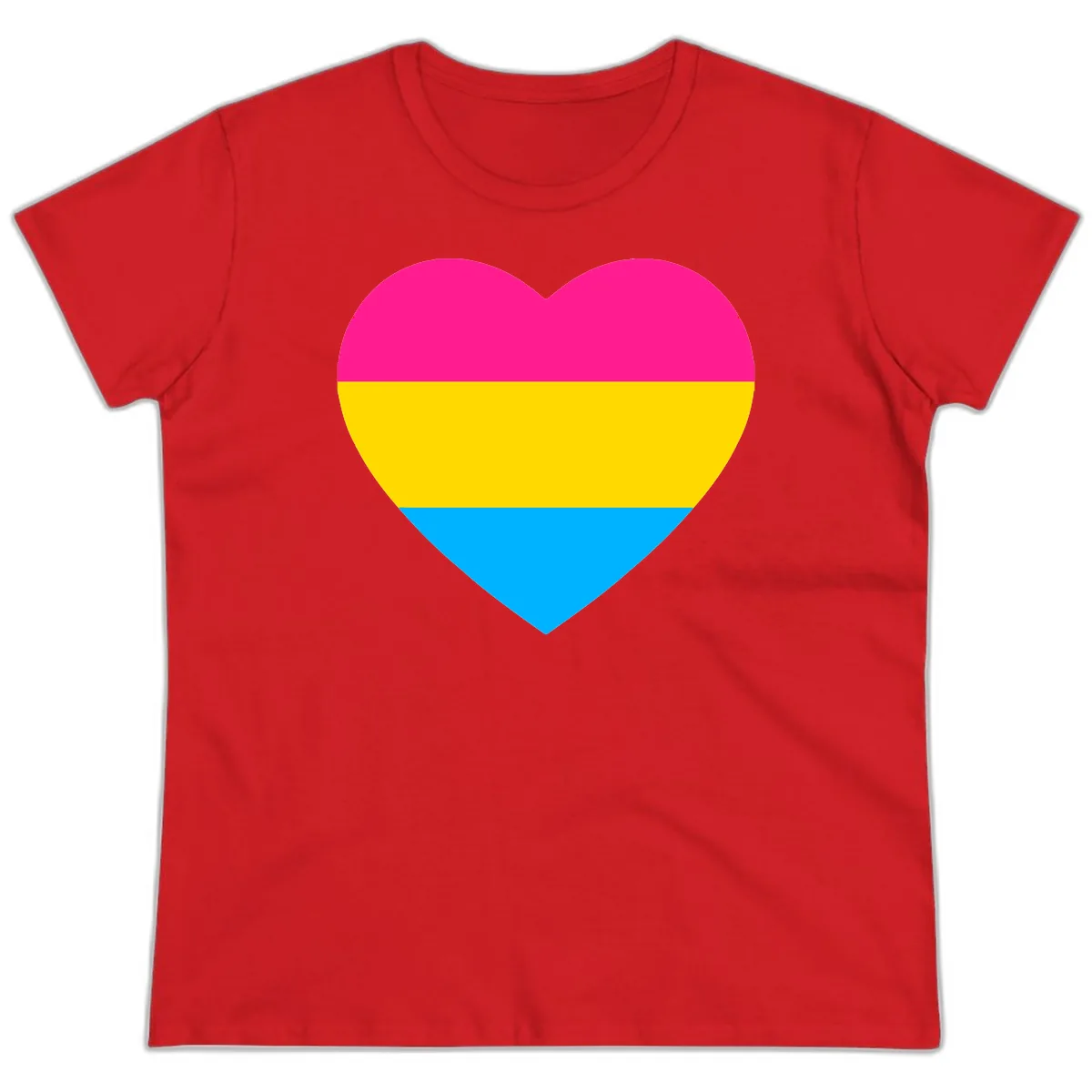 Pansexual Pride Heart Ladies Tee in Red