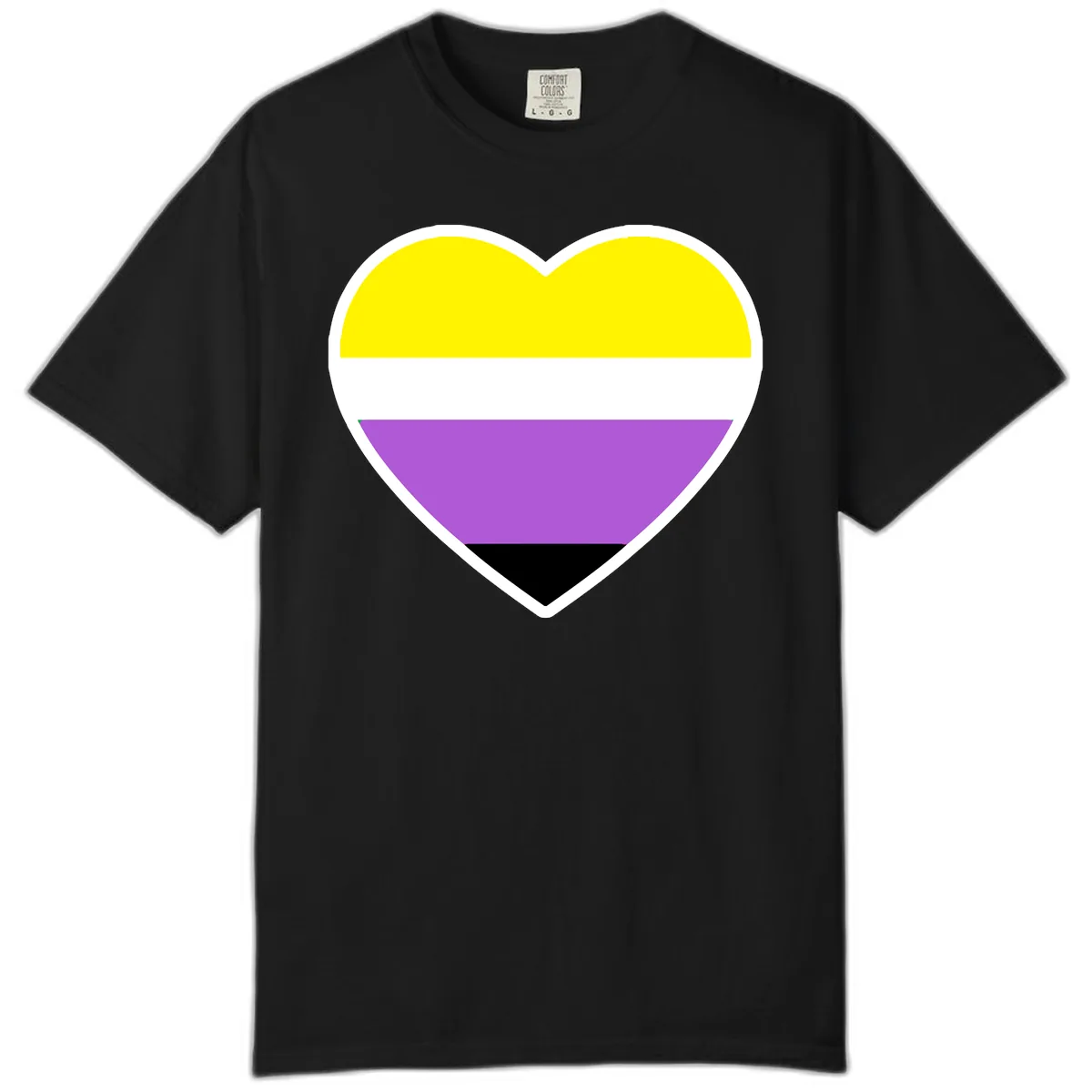Nonbinary Pride Heart Flag Comfort Color in Black