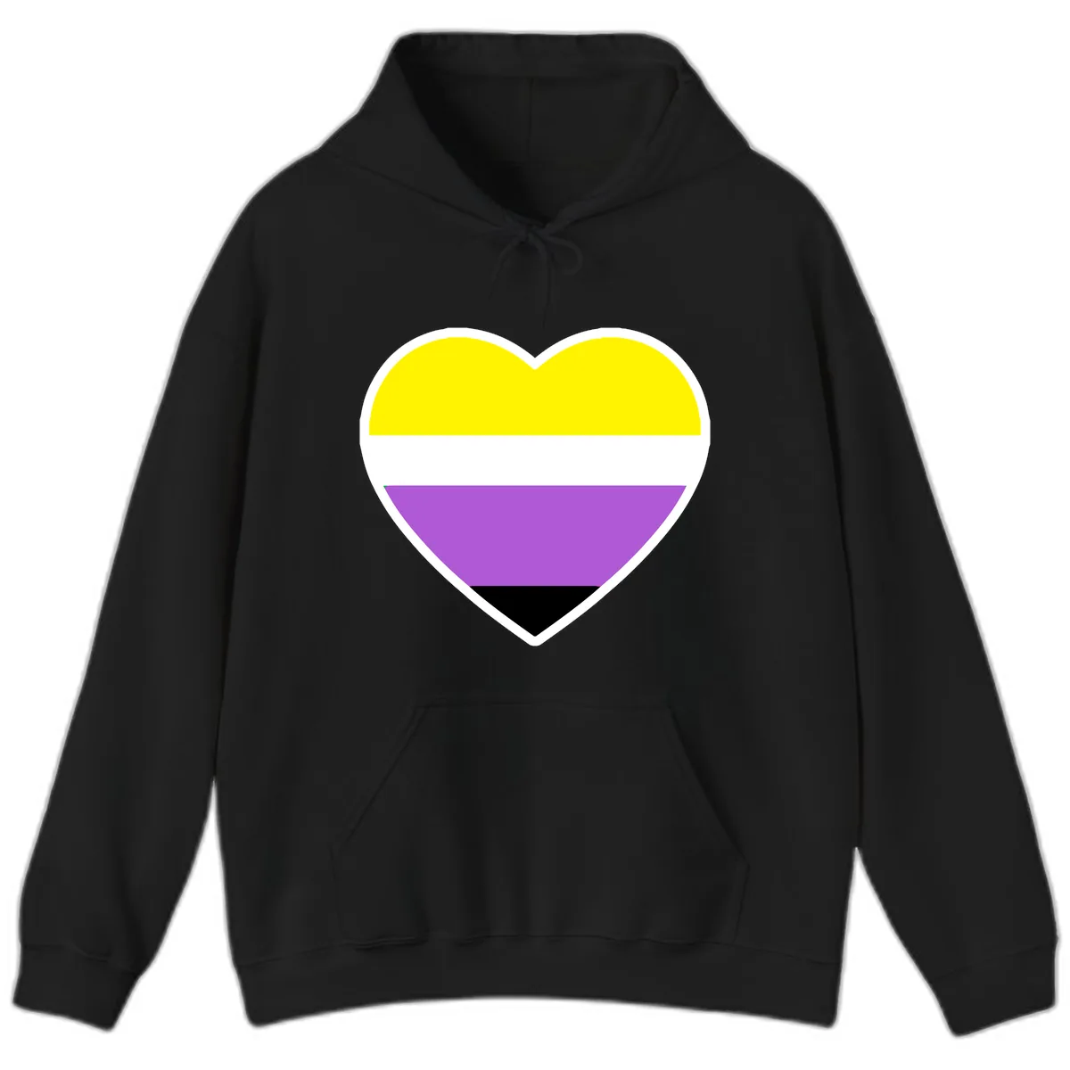 Nonbinary Pride Heart Flag Hoodie in Black