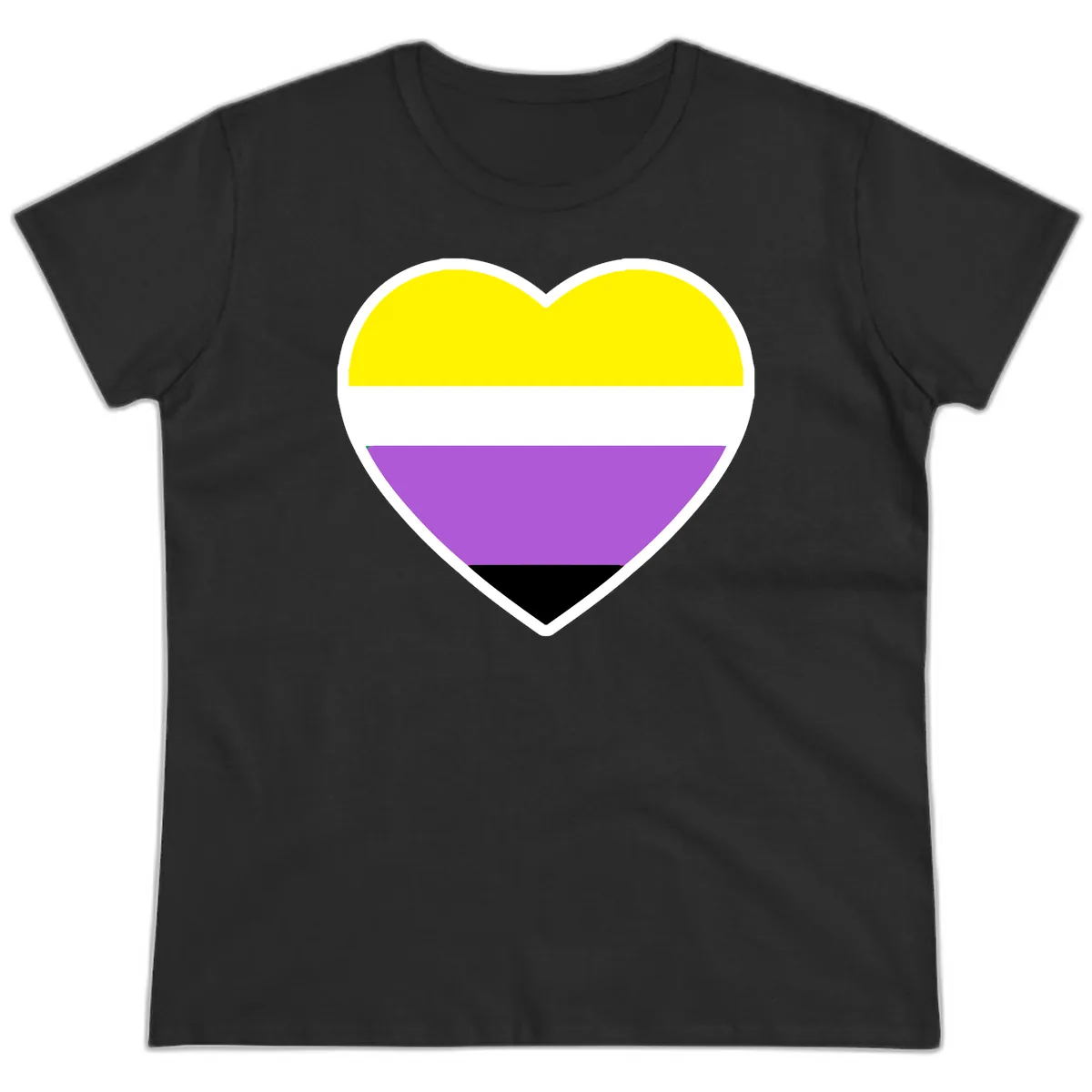Nonbinary Pride Heart Flag Ladies Tee in Black