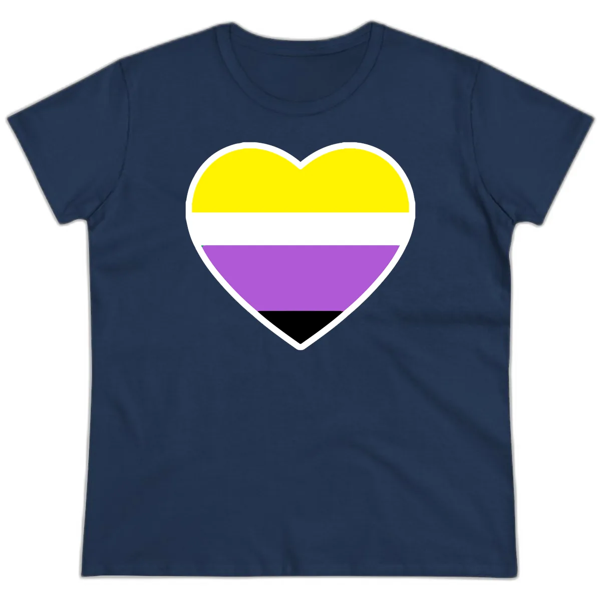 Nonbinary Pride Heart Flag Ladies Tee in Navy