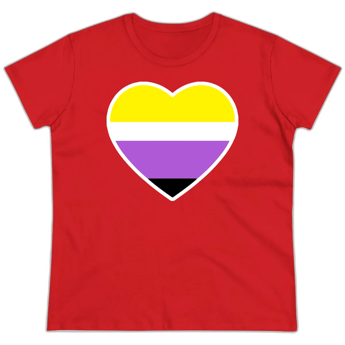 Nonbinary Pride Heart Flag Ladies Tee in Red