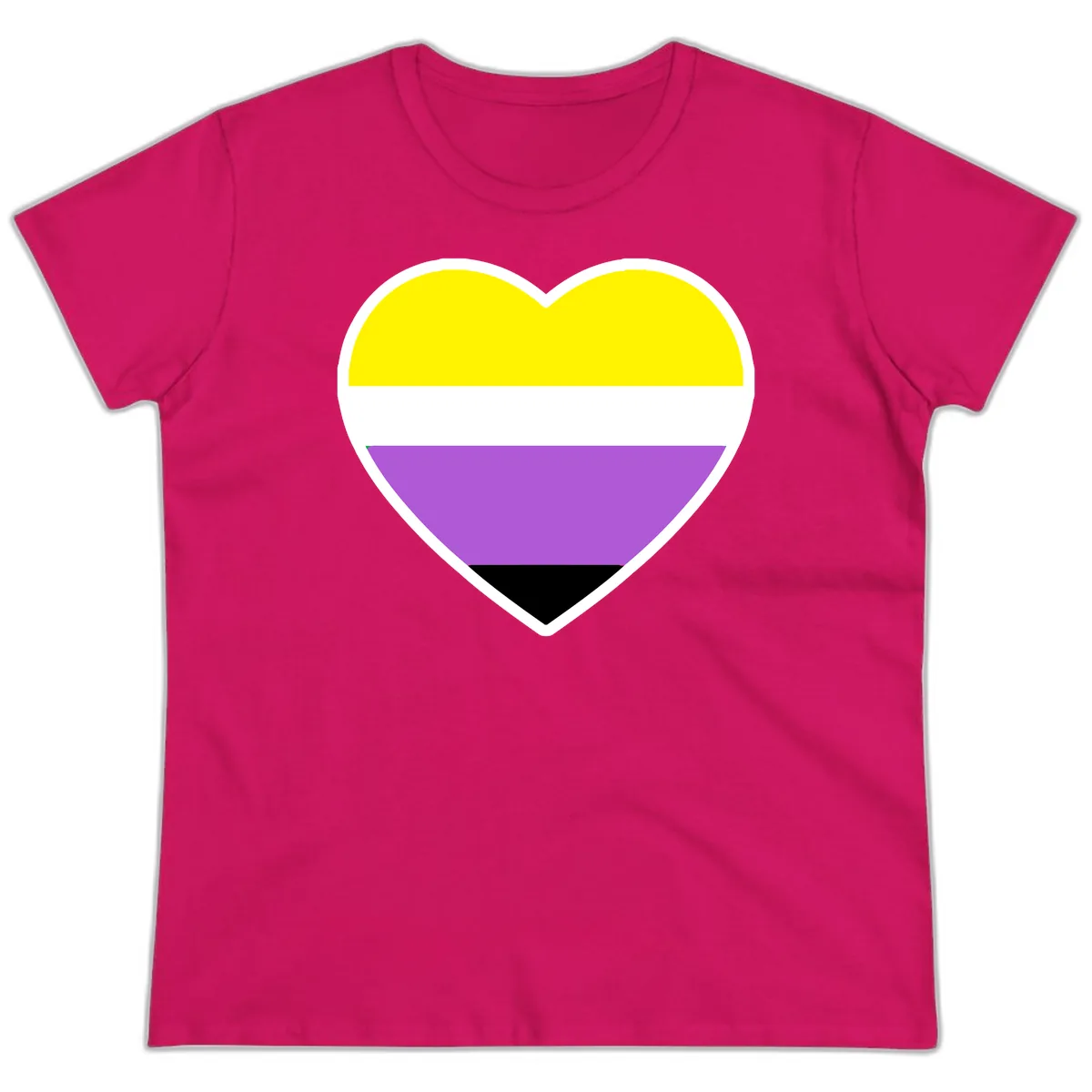Nonbinary Pride Heart Flag Ladies Tee in Heliconia