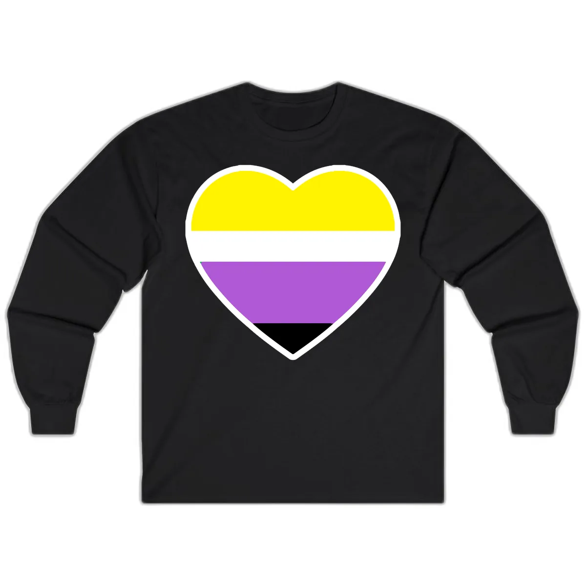 Nonbinary Pride Heart Flag Long Sleeve in Black