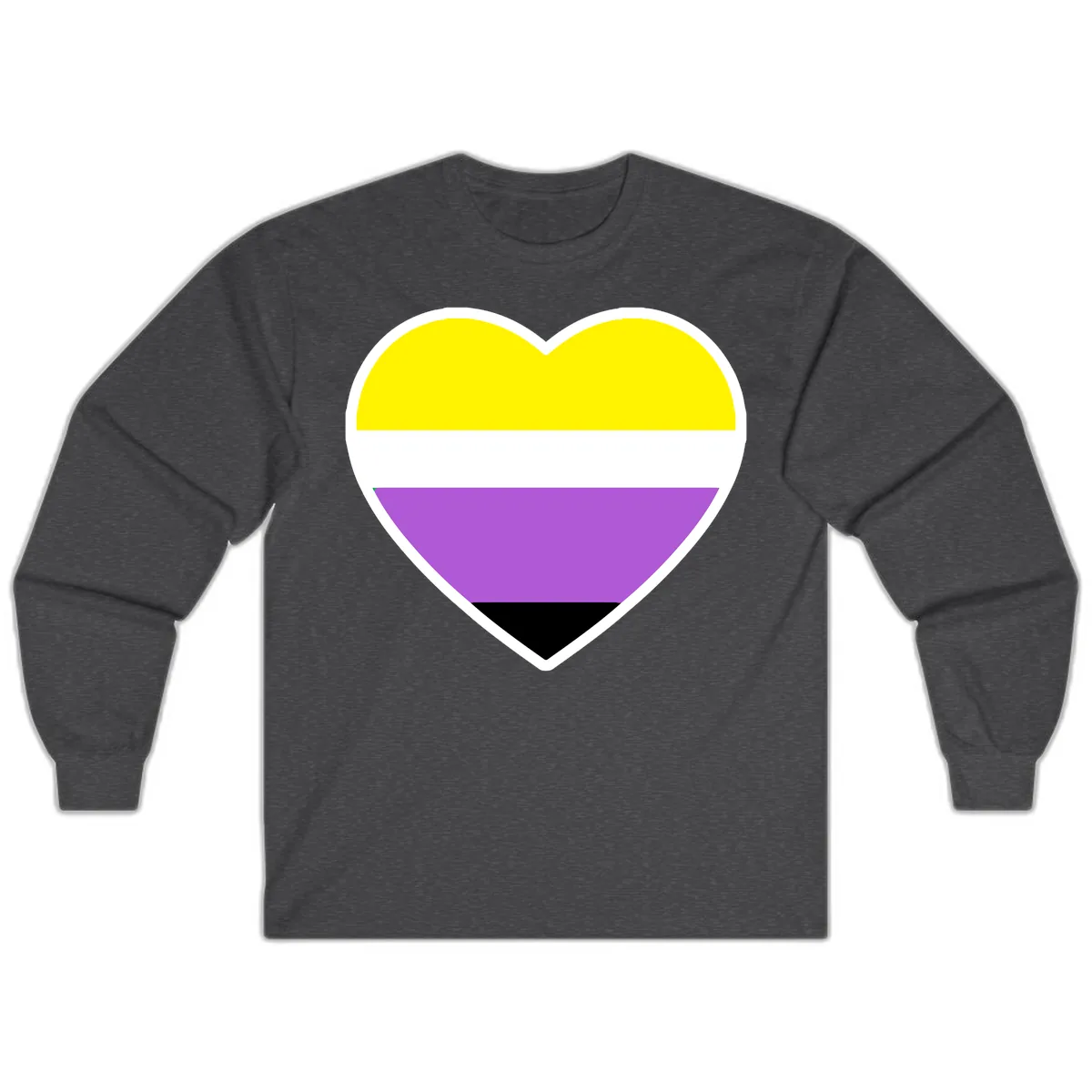 Nonbinary Pride Heart Flag Long Sleeve in Dark Heather