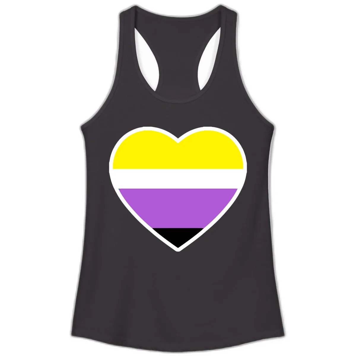 Nonbinary Pride Heart Flag Ladies Tank in Black