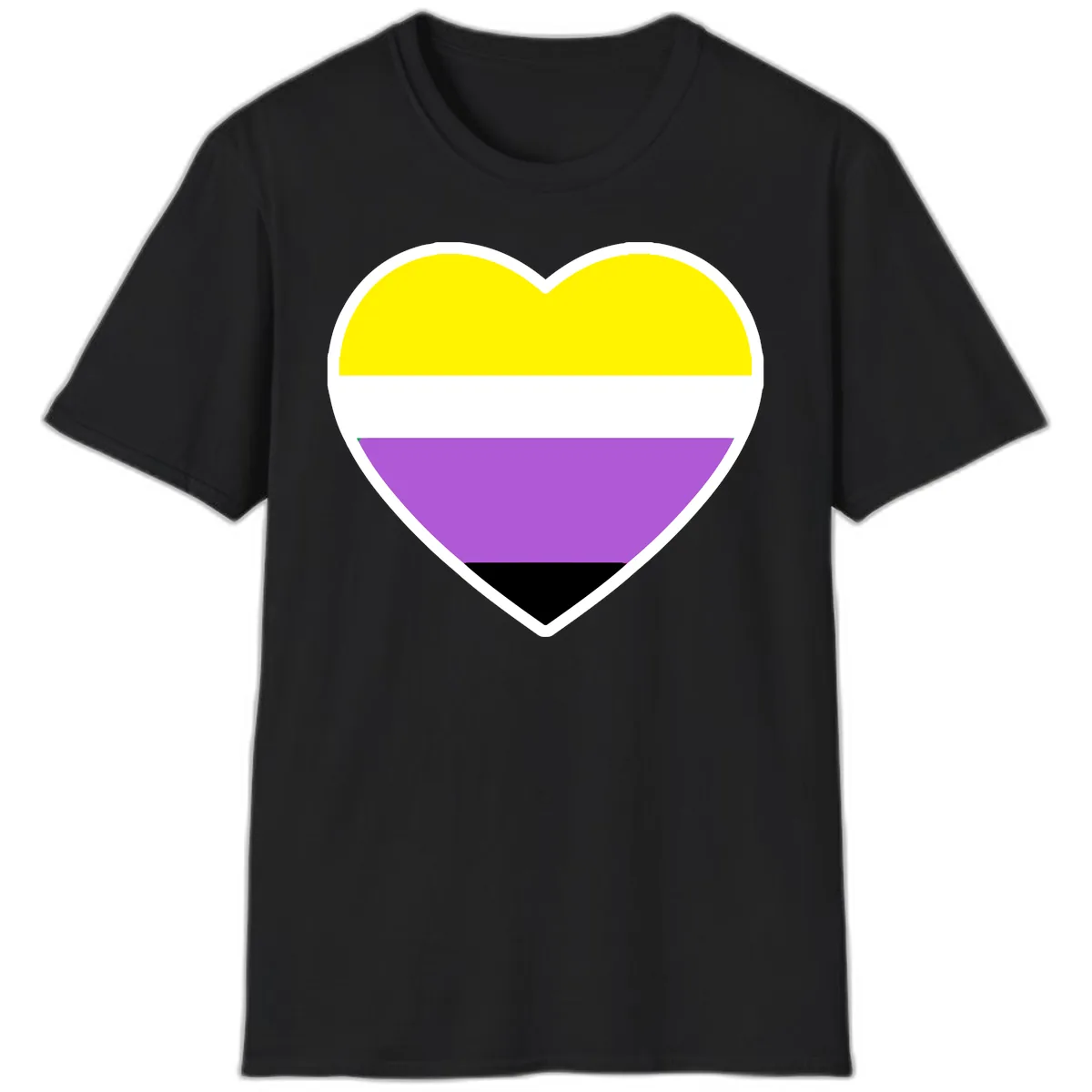 Nonbinary Pride Heart Flag T-Shirt in Black
