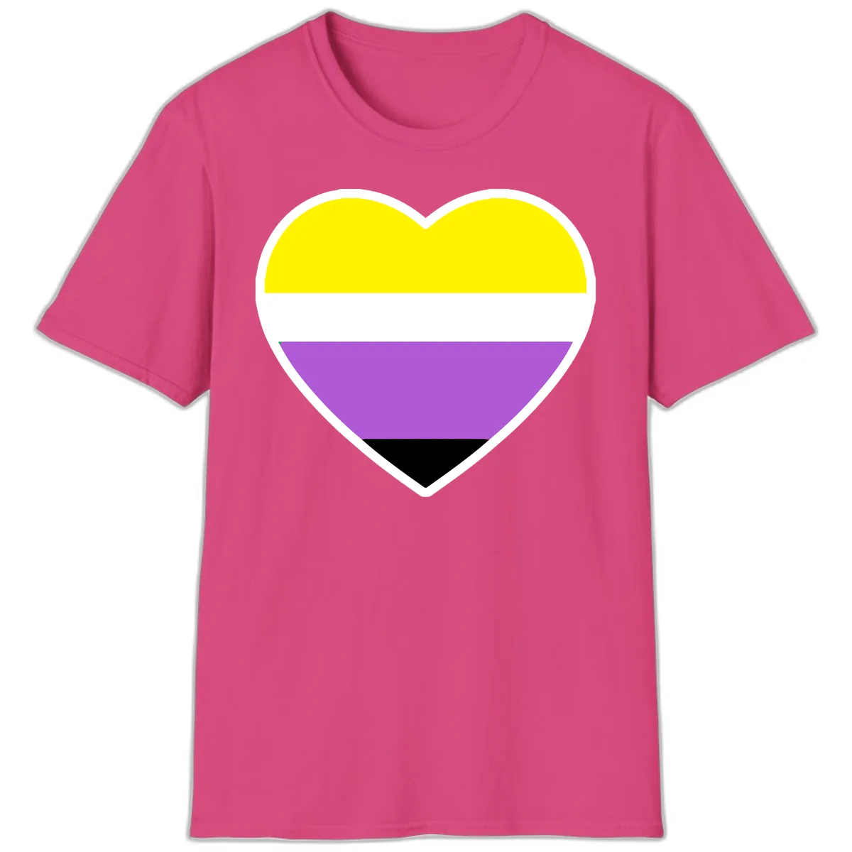 Nonbinary Pride Heart Flag T-Shirt in Heliconia