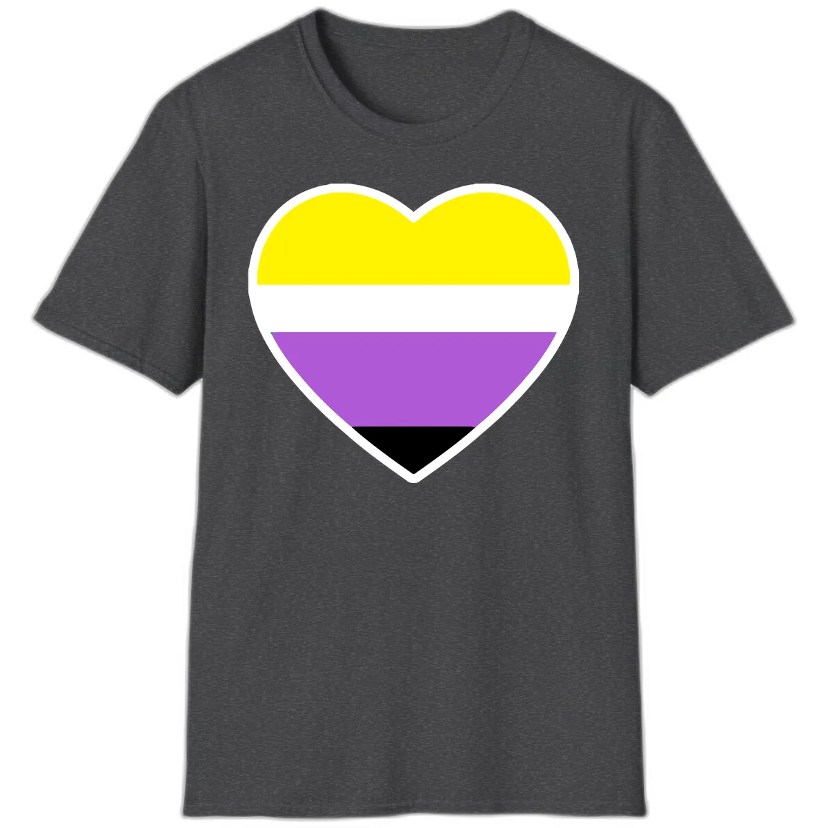 Nonbinary Pride Heart Flag T-Shirt in Dark Heather
