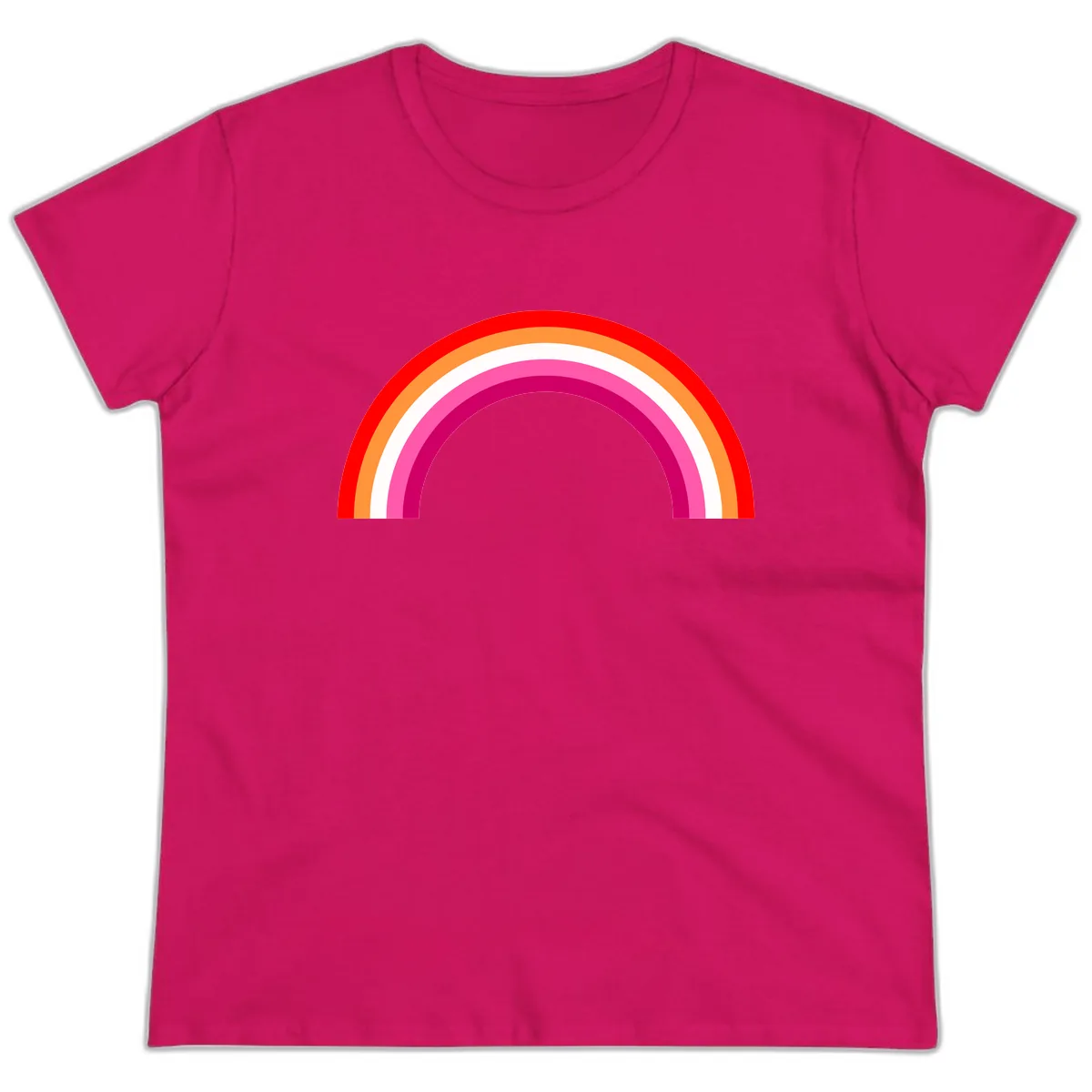 Colorful Rainbow Pride Arc Ladies Tee in Heliconia
