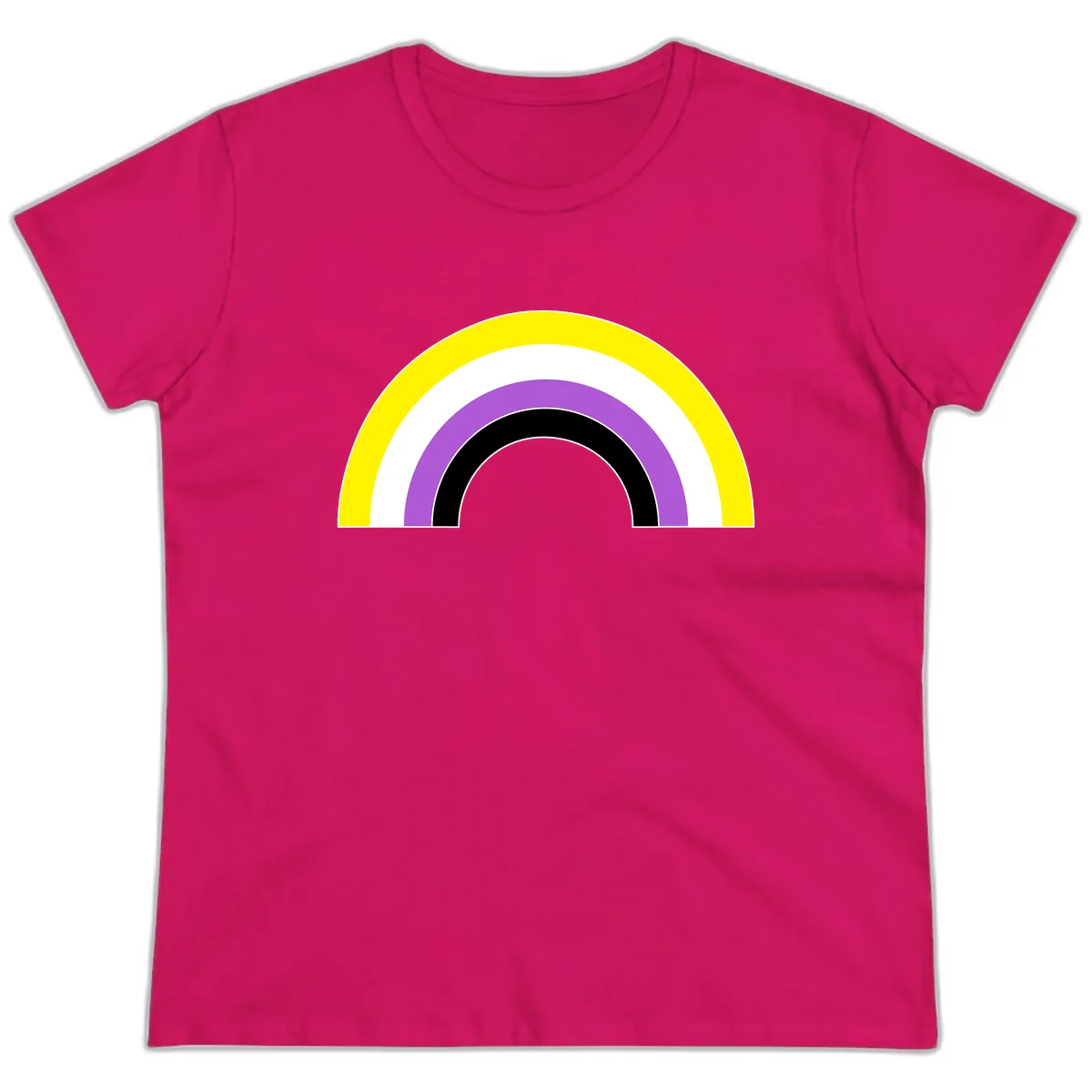 Concentric Pride Rainbow Arc Ladies Tee in Heliconia