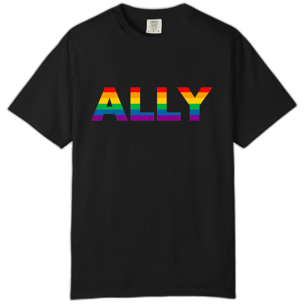 Pride Rainbow Letters ALLY Comfort Color in Black