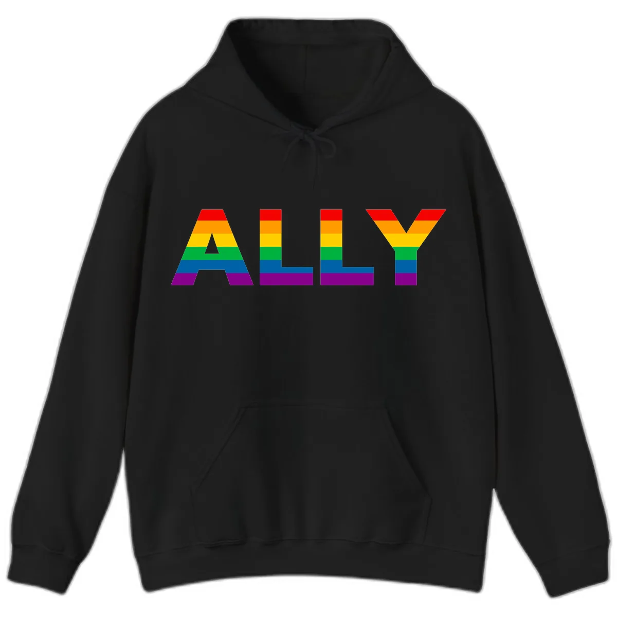 Pride Rainbow Letters ALLY Hoodie in Black