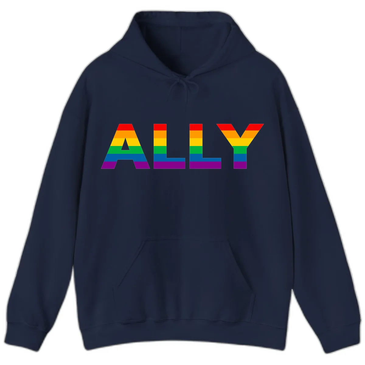 Pride Rainbow Letters ALLY Hoodie in Navy