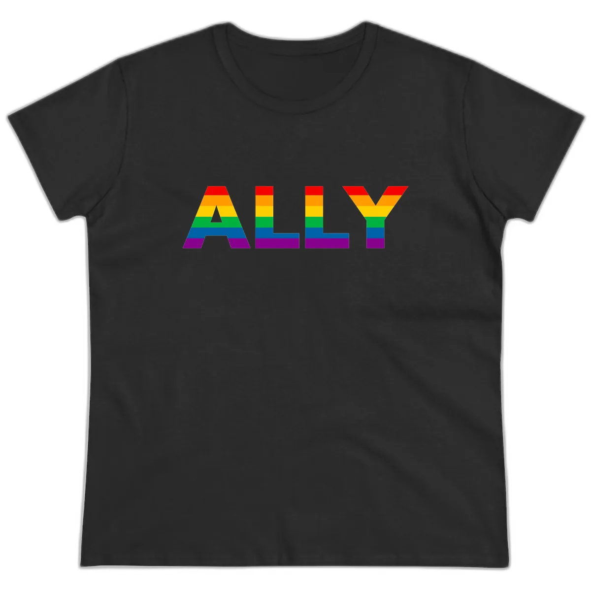 Pride Rainbow Letters ALLY Ladies Tee in Black