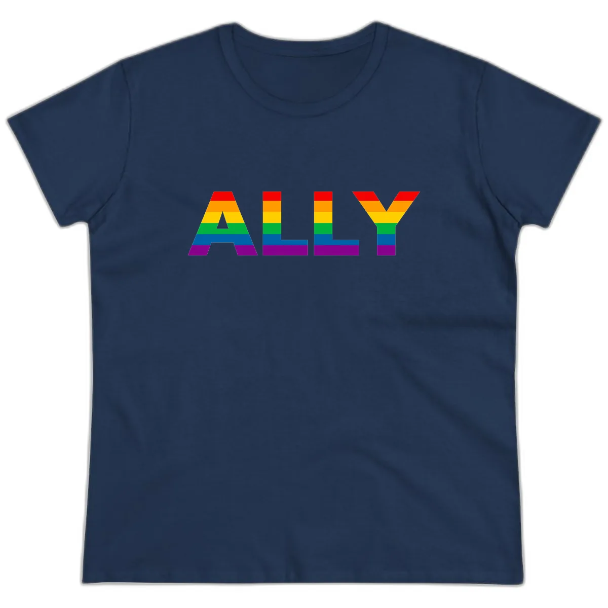 Pride Rainbow Letters ALLY Ladies Tee in Navy