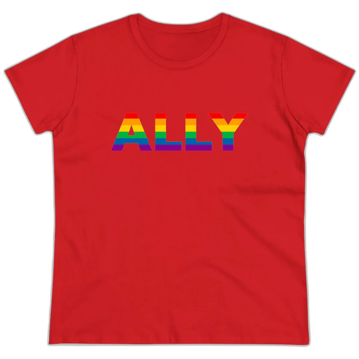 Pride Rainbow Letters ALLY Ladies Tee in Red