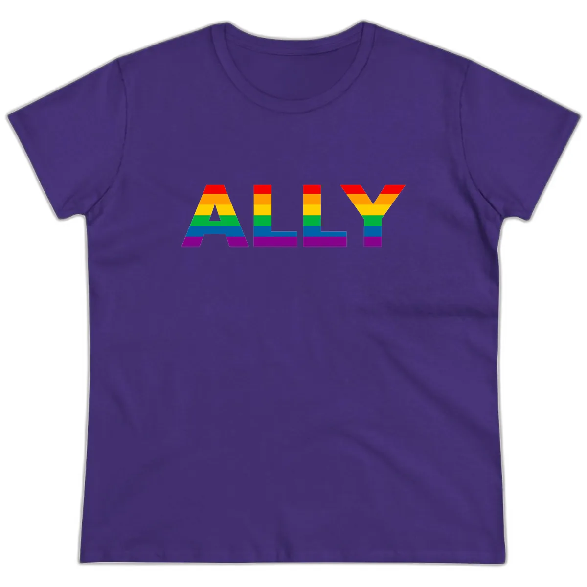 Pride Rainbow Letters ALLY Ladies Tee in Purple